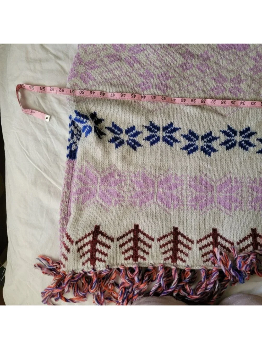 Free People Winter Whimsy Fringe Throw Blanket Cozy Winter Fair Isle Wool Boho